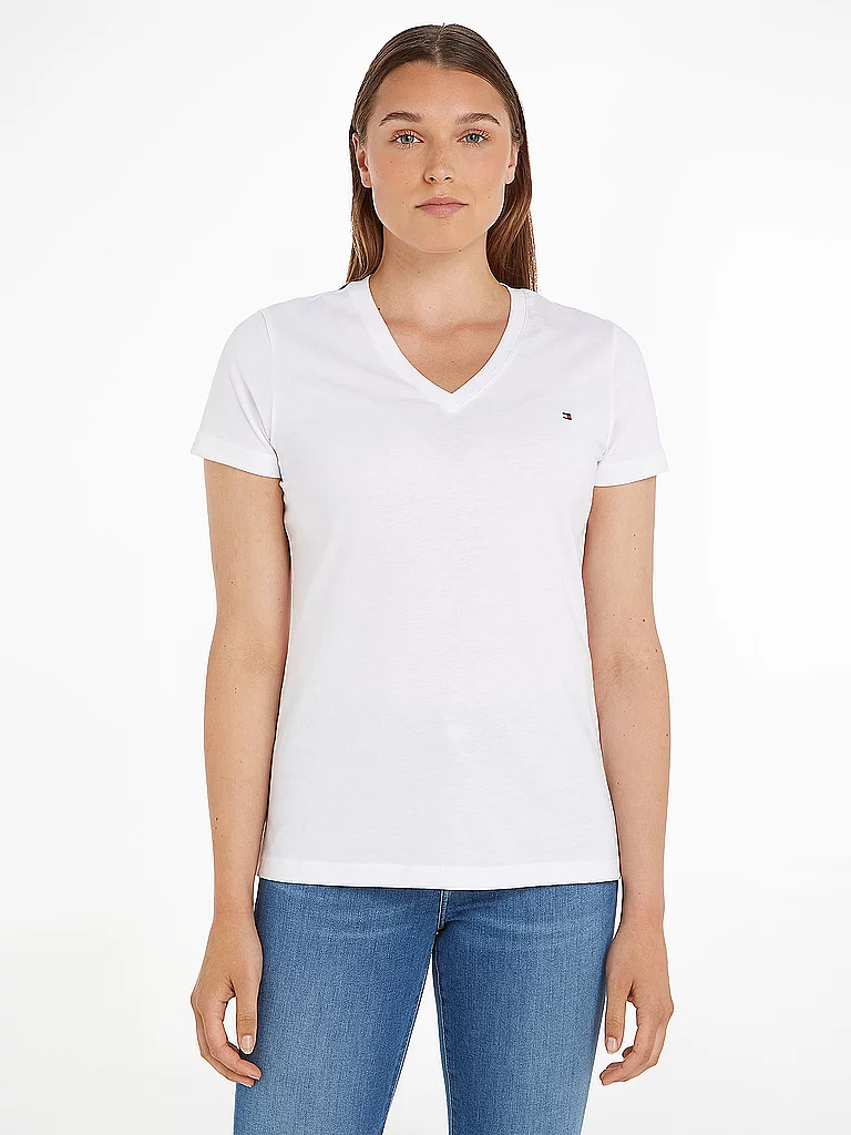 Tommy Hilfiger T-shirt à Manches Courtes Et Col En V Heritage Classic White L Femme 6
